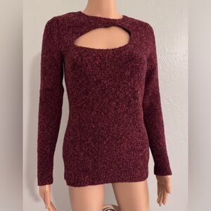 MODA International wool blend cranberry red keyhole sweater M